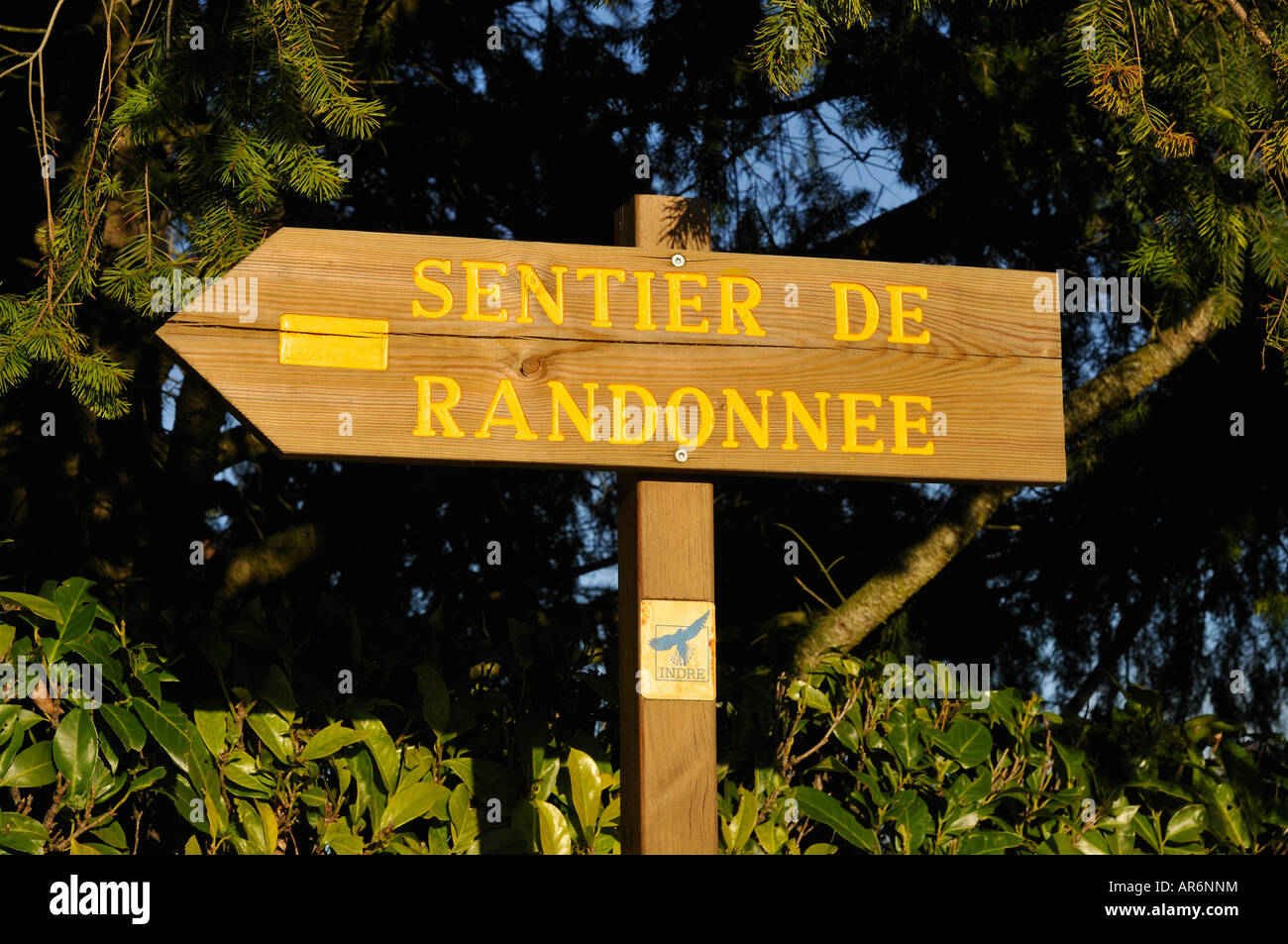 "Sentier de Randonnee" walker's route sign, Martizay, Indre, France. Stock Photo