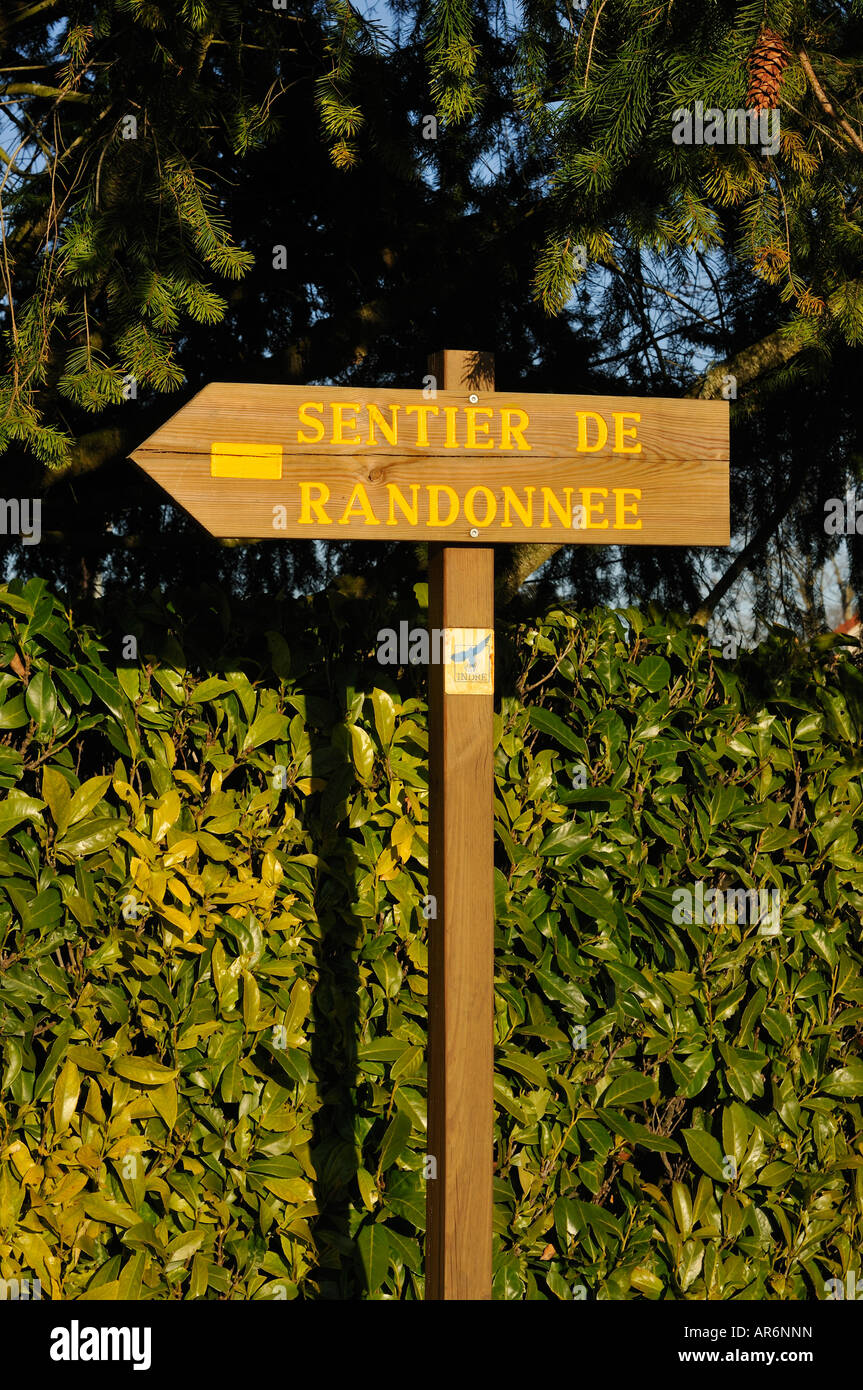 "Sentier de Randonnee" walker's route sign, Martizay, Indre, France. Stock Photo