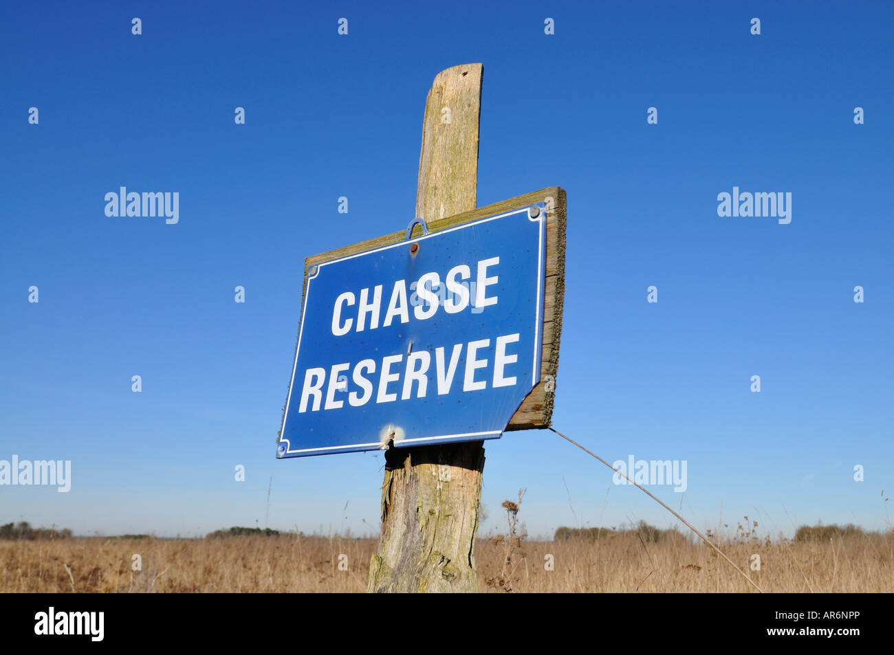 Chasse Reservee (reserved for hunting) sign, Indre, France. Stock Photo