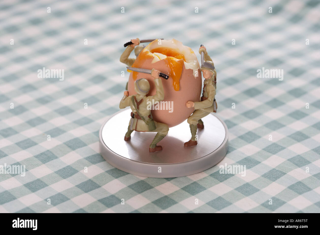 Soldier eggcup with egg Stock Photo