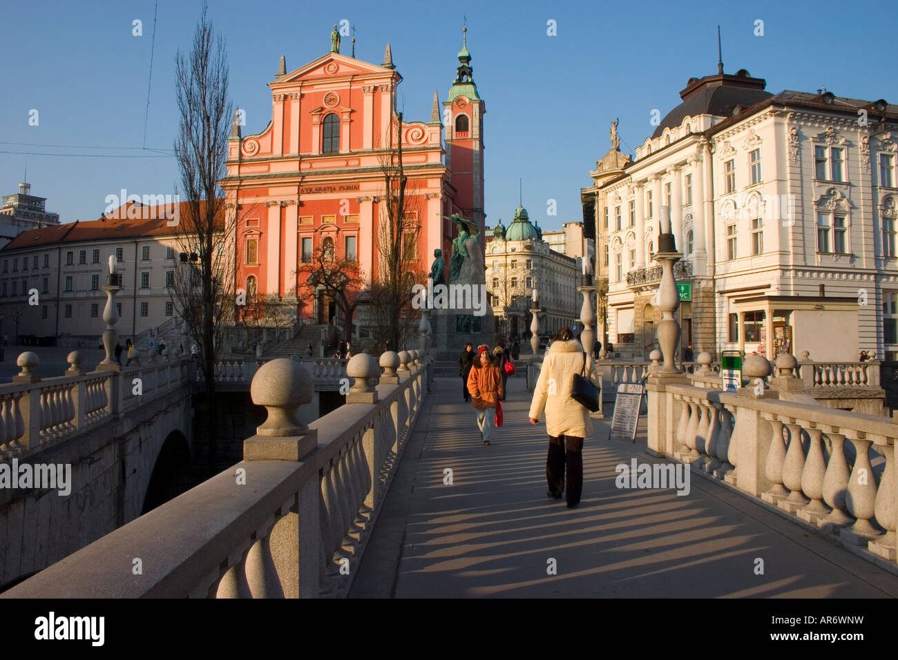 Preseren Square View across triple bridge designed by Joze Plecnik to Preseren Square ...