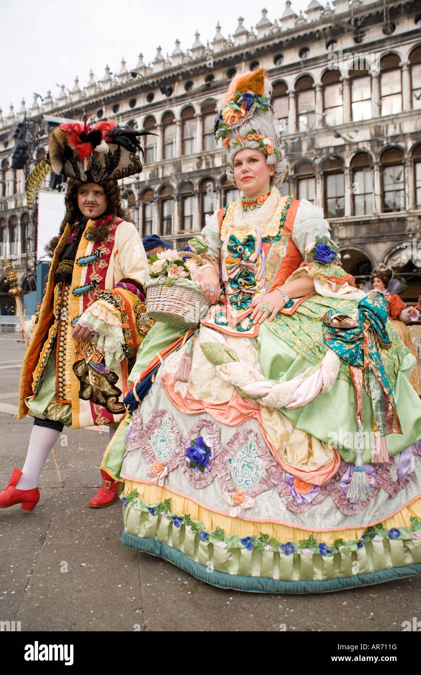 Revellers in historical costume at the Venice carnival in St Mark's ...