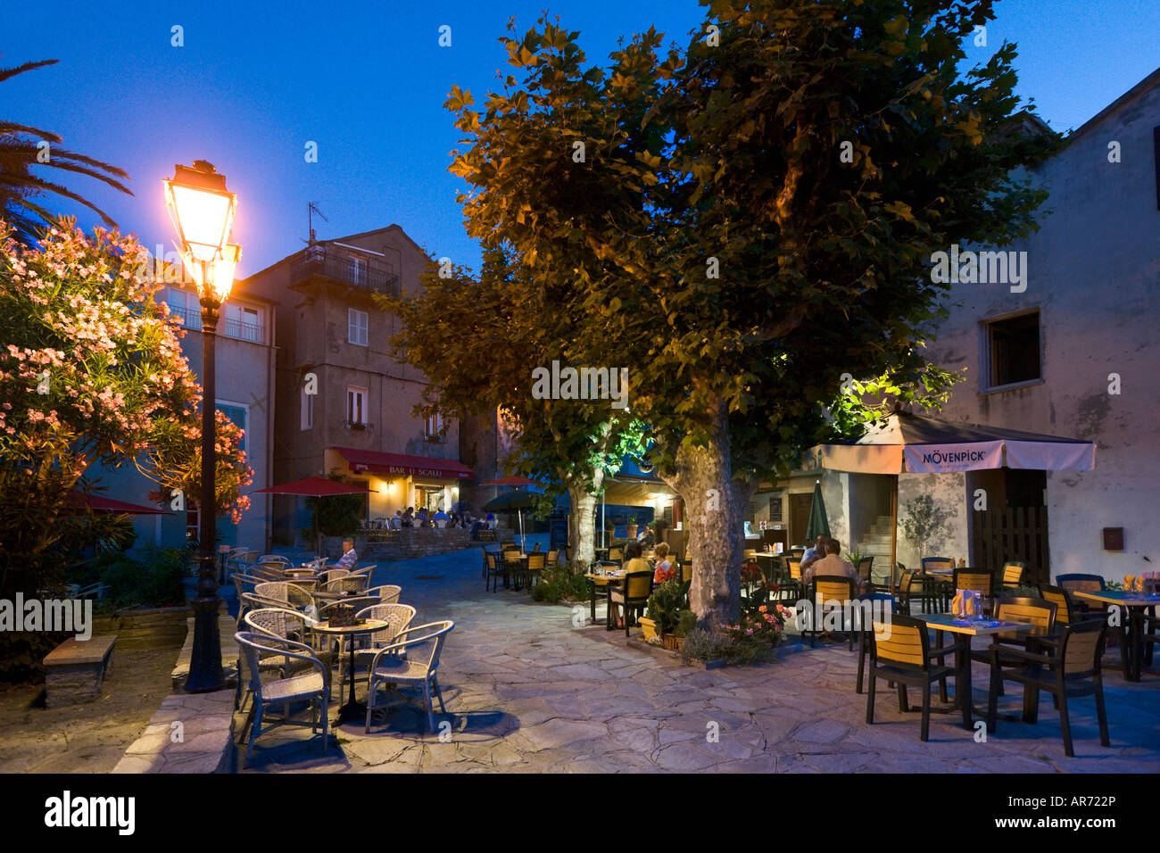 Cafe bar at night, Erbalunga, Cap Corse, Corsica, France Stock Photo ...