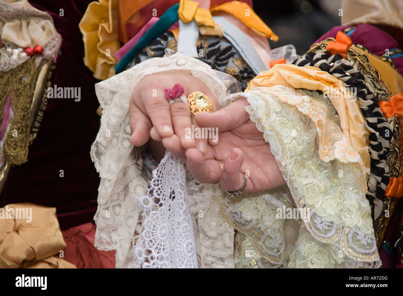 Revellers in historical costume at the Venice carnival in St Mark's ...