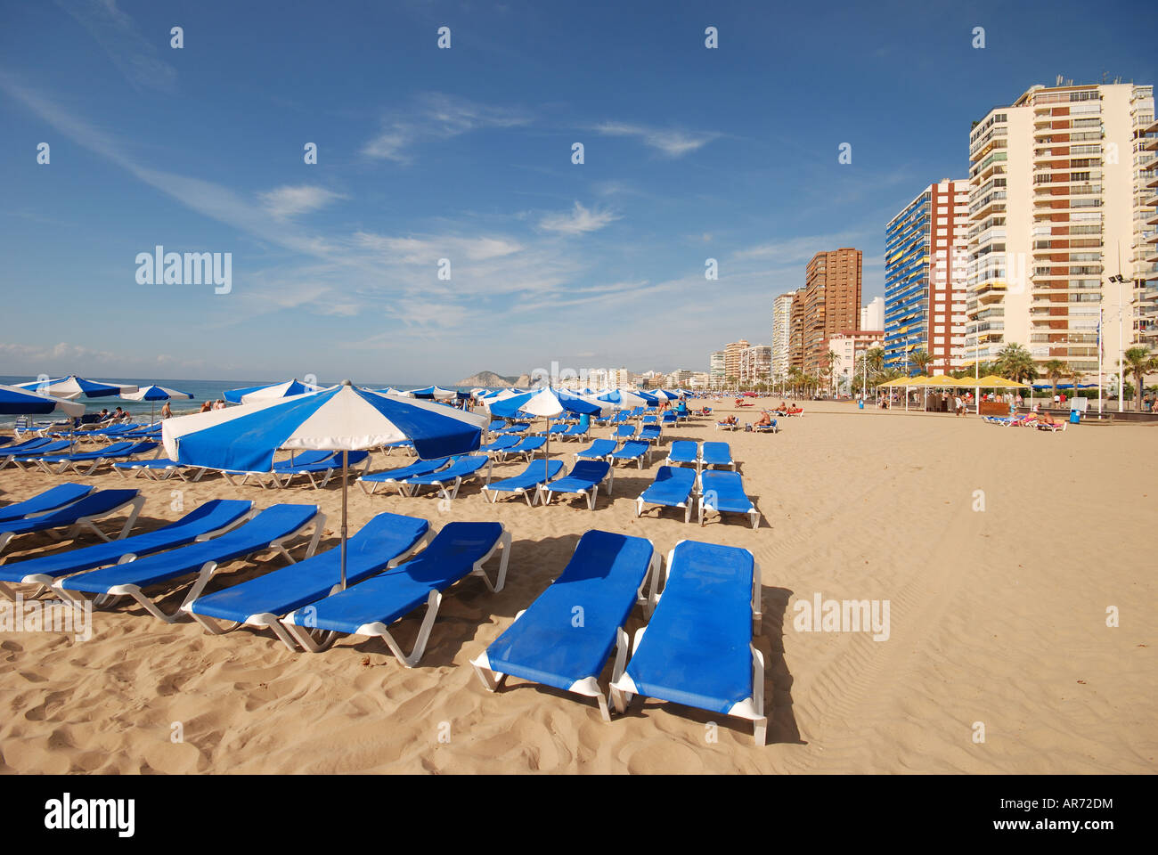 Sun Beds on the Beach in Benidorm, Spain Stock Photo - Alamy