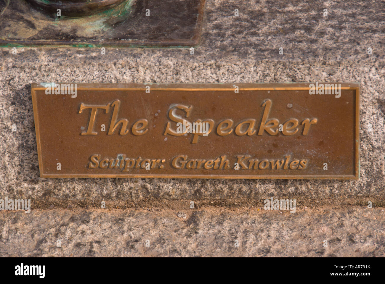 Name marker speaker statue at the custom house square hires stock