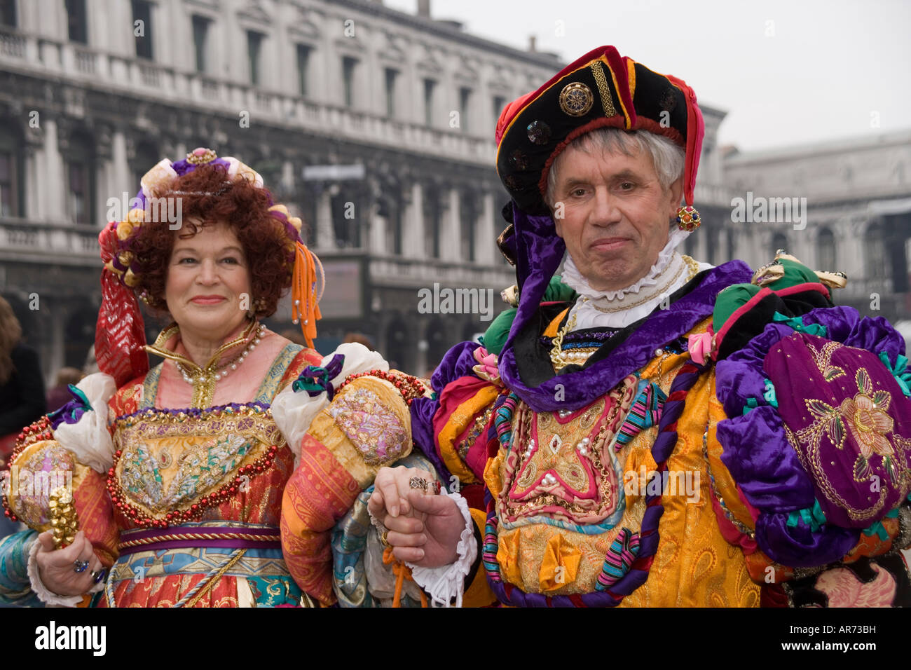 Revellers in historical costume at the Venice carnival in St Mark's ...
