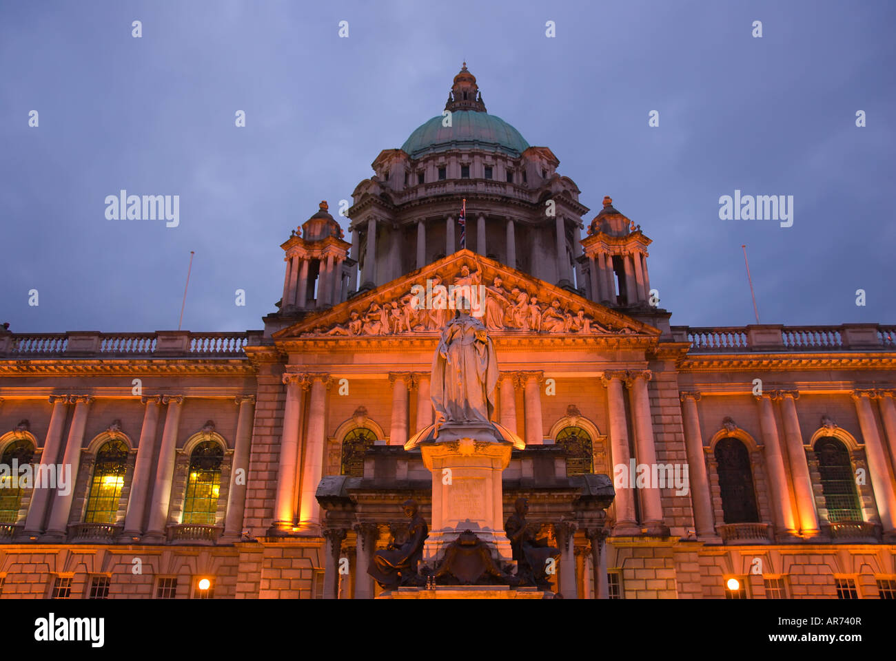 Queen Victoria statue City Hall at night Belfast northern ireland major
