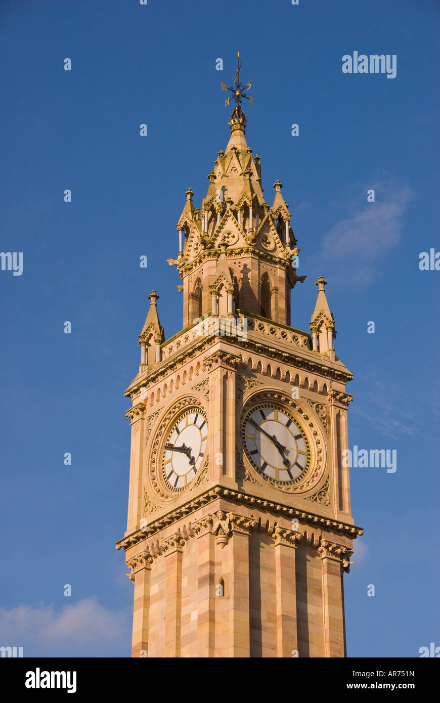 Albert Memorial Clock tower Queen's queens Square, Belfast, in Northern Ireland major city landmark, tourist attraction, memoria Stock Photo