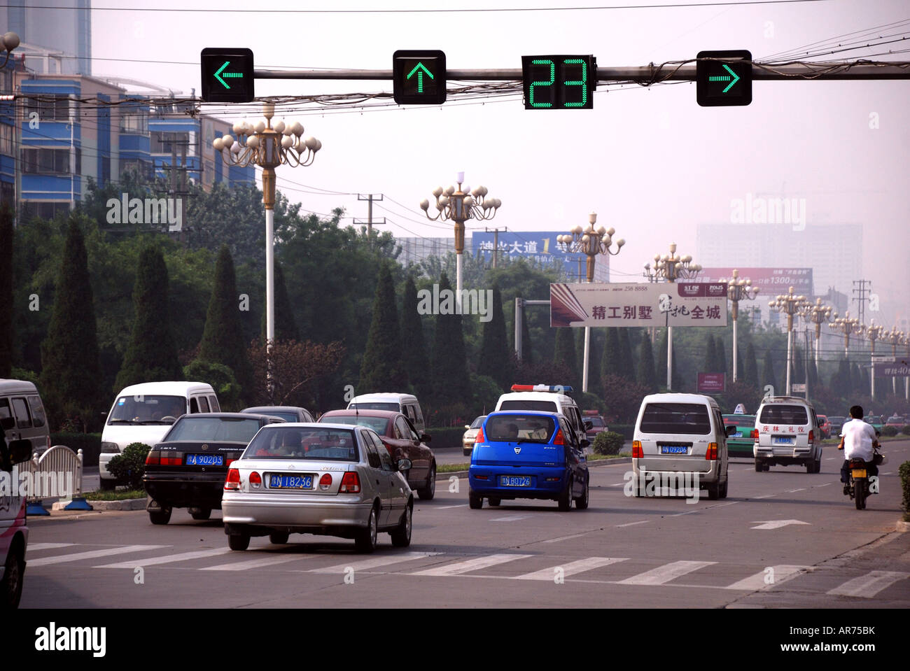 Traffic signals with visiible countdown to change Stock Photo
