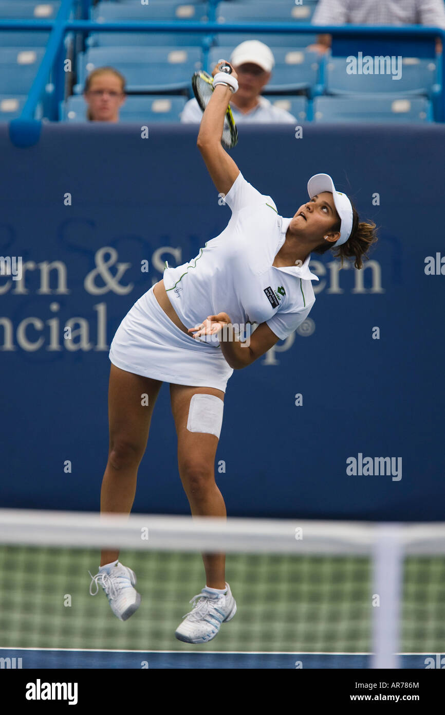 Sania Mirza (IND) of Hyderabad India returns serve in the Western and Southern Tennis tournament Cincinnati Ohio Stock Photo