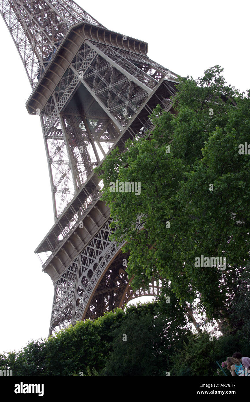 A general view of the Eiffel Tower pictured in Paris. It is seen here from below. Stock Photo