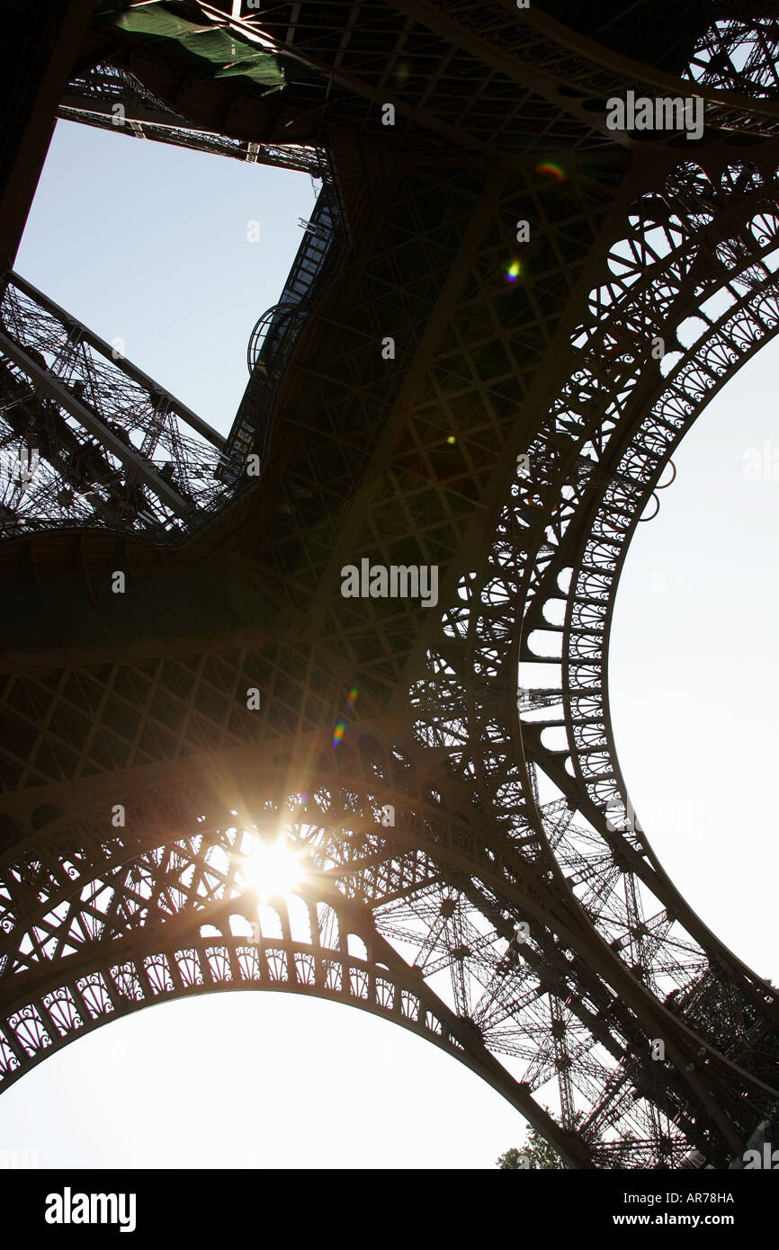 A general view of the Eiffel Tower pictured in Paris. It is seen here from below. Stock Photo