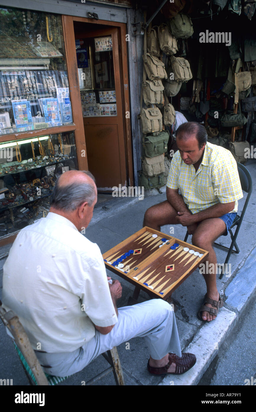 Men playing backgammon in streets in Athens Greece Stock Photo Alamy