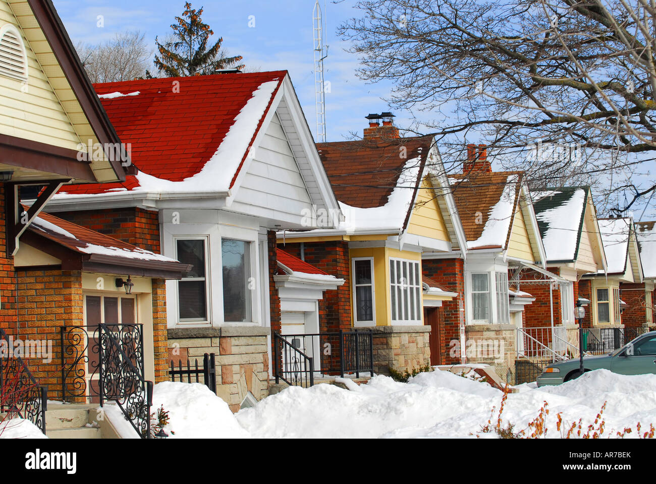 Row of residential houses in winter with snow Stock Photo Alamy