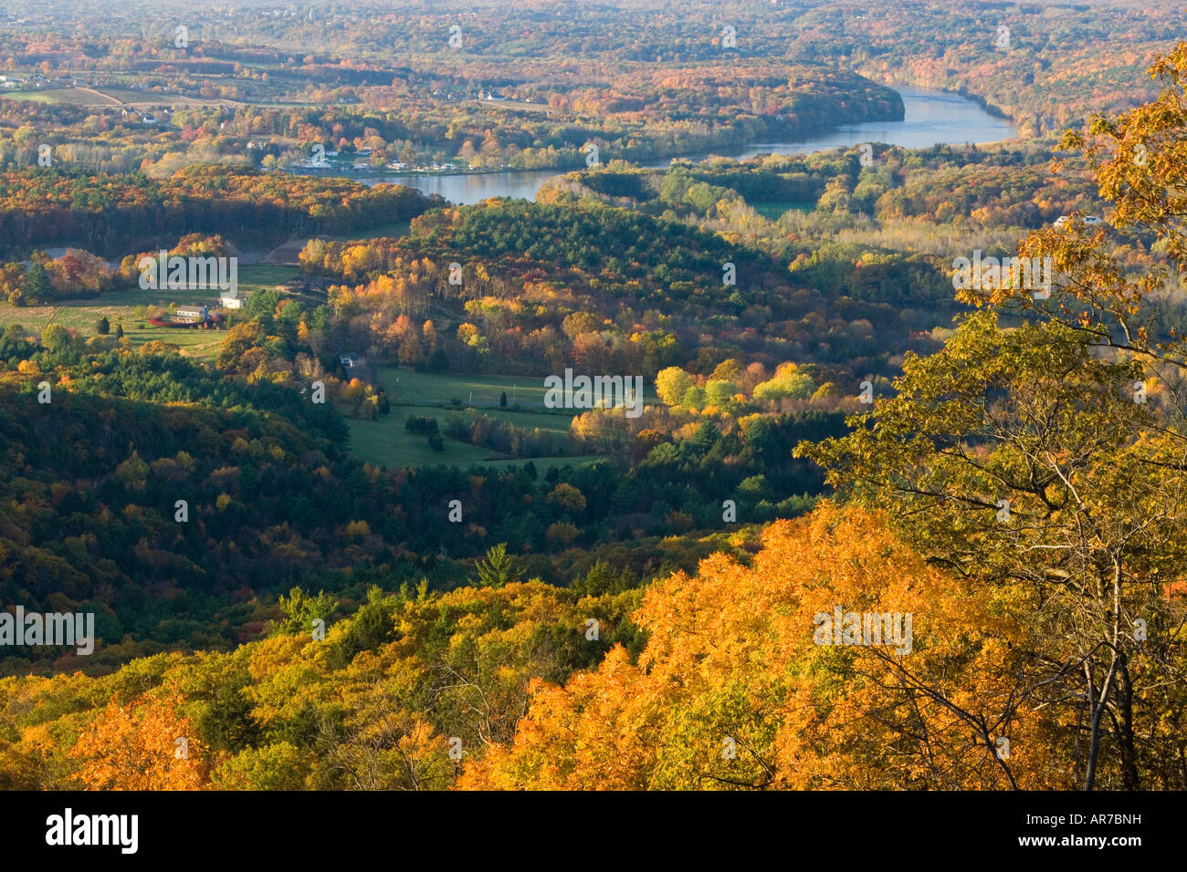 The Connecticut River in fall as seen from the Skinner Mountain House