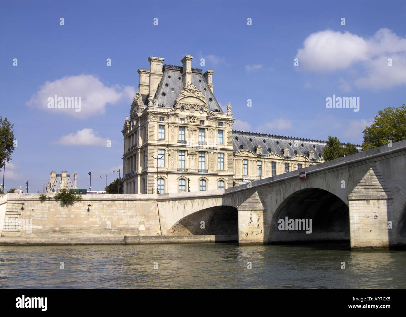 Pont Royale and ornate architecture at the Denon Wing of the Louvre gallery Paris Stock Photo