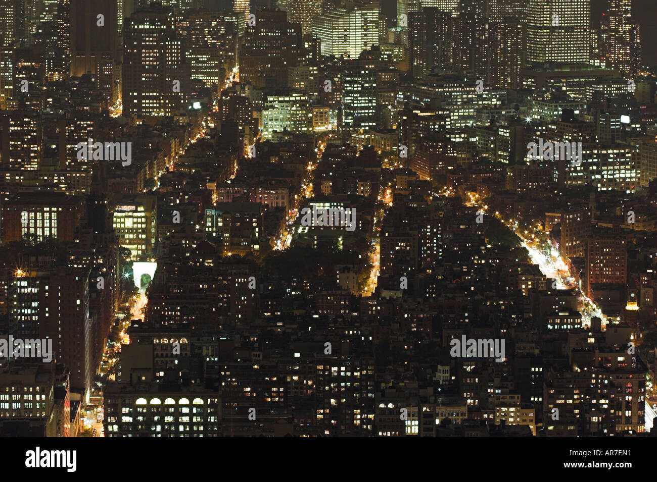 NEW YORK CITY SKYLINE AT NIGHT from Empire State Building Stock Photo ...
