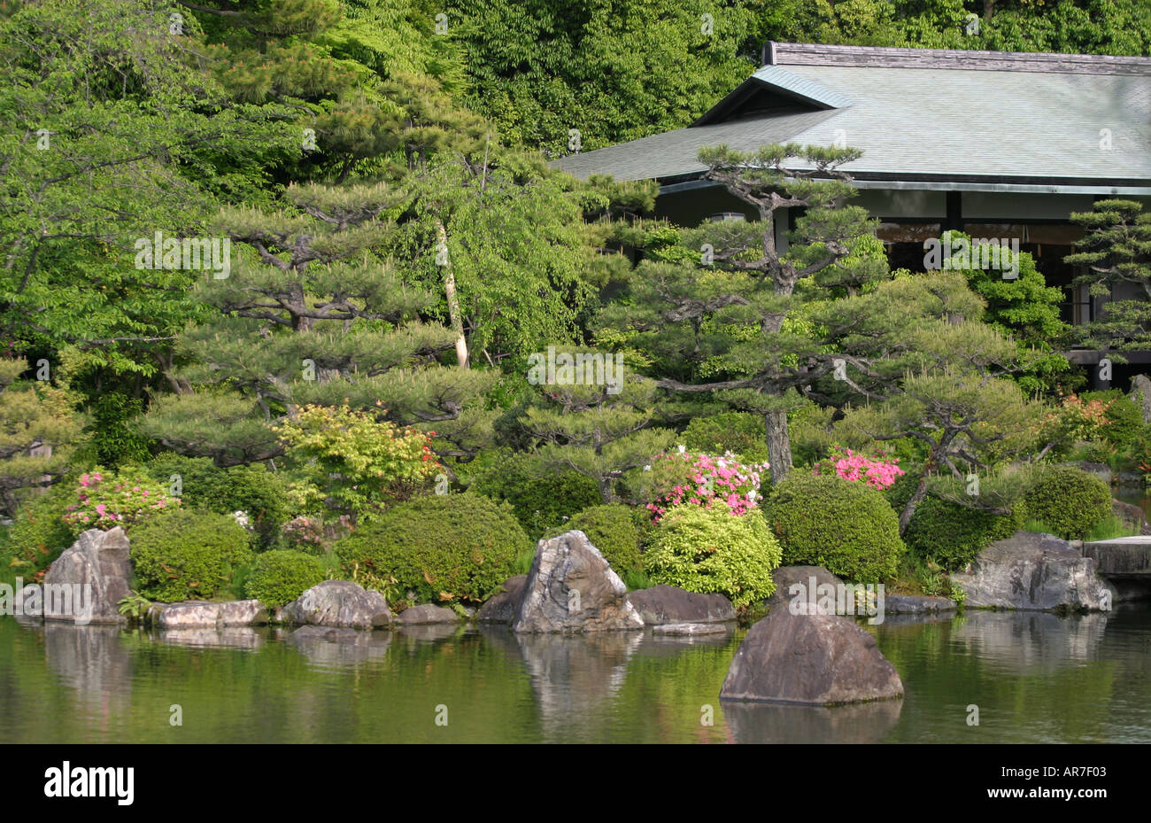 Classic iconic traditioanl Japanese garden and ponds at Heian Jingu shrine Kyoto Japan Asia Stock Photo