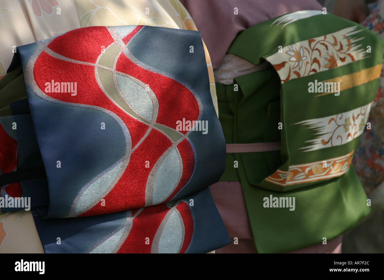 Close up of Japanese women wearing traditional Kimono yukata robes in