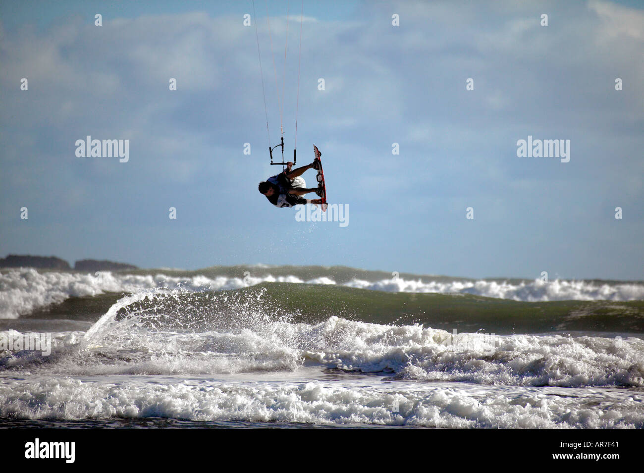 Kite Surfing Muriwai Beach Auckland New Zealand model release 416 Stock
