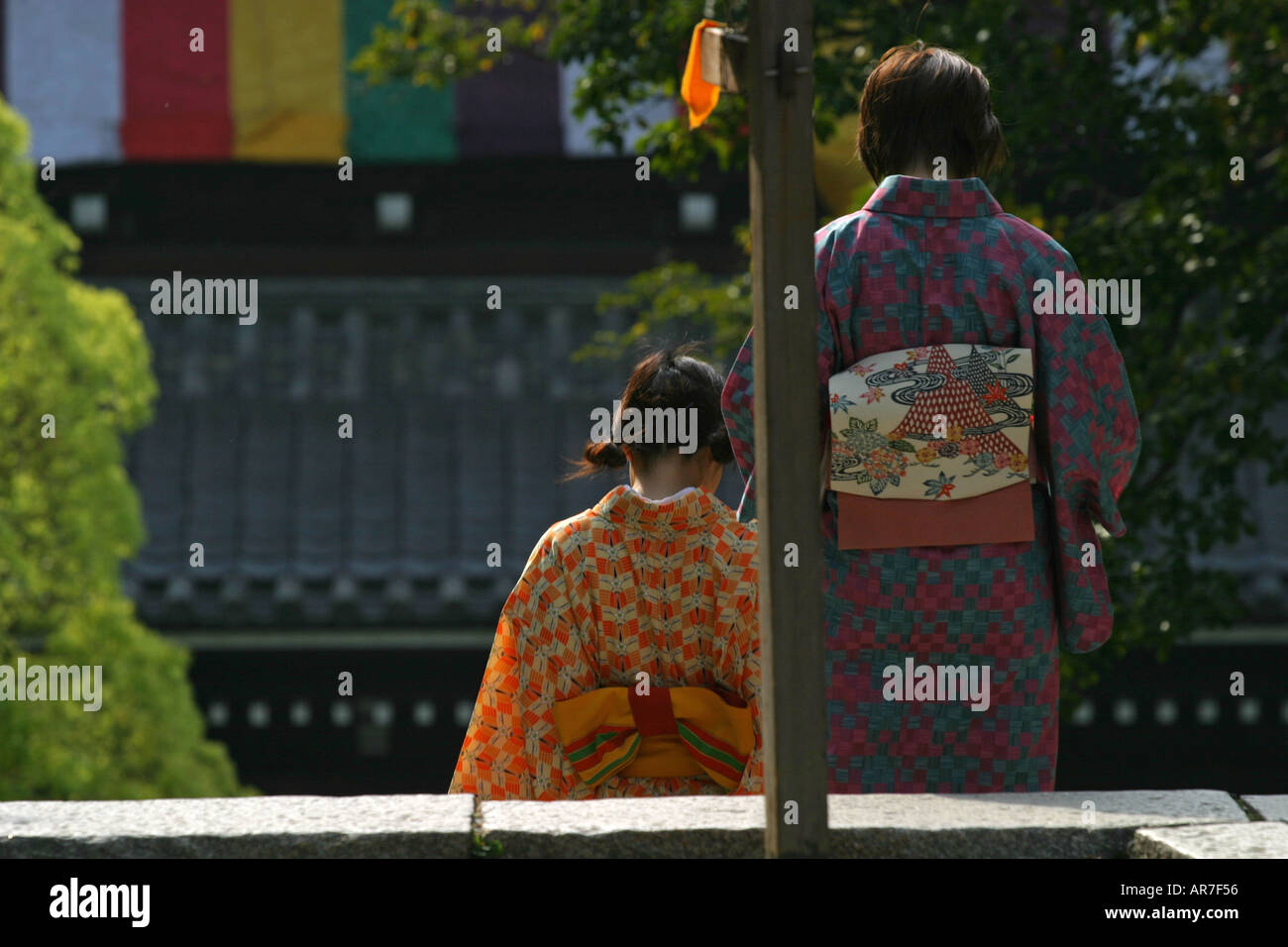 Women wearing traditional Japanese kimono visit Chion In temple in Kyoto Kansai Japan Asia Stock Photo