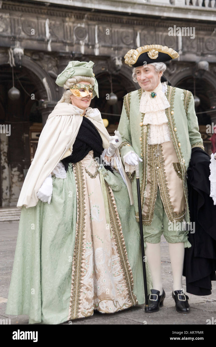 Revellers in costume at the Carnival in St Mark's Square, Venice, Italy ...
