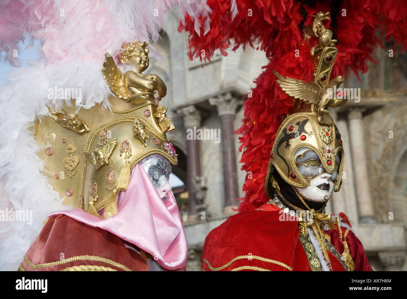 Revellers in mask and costume at the Venice carnival in St Mark's ...