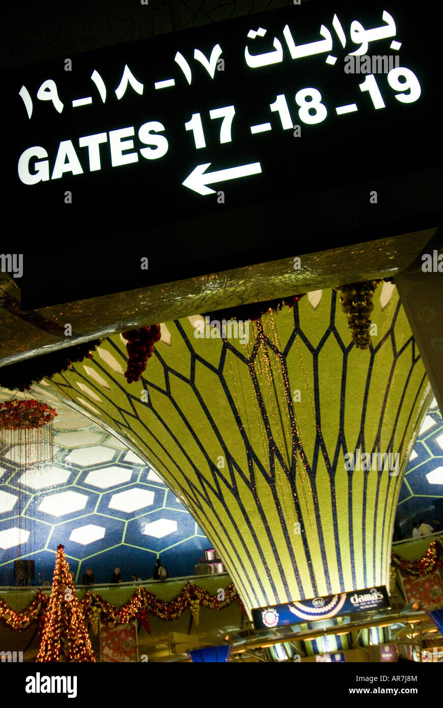 Signs in Abu Dhabi International Airport departure lounge Stock Photo