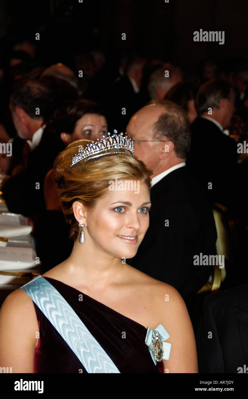 Swedish Princess Madeleine at the gala dinner honoring the Nobel Prize Laureates in the Blue Hall in Stockholm City Hall Stock Photo