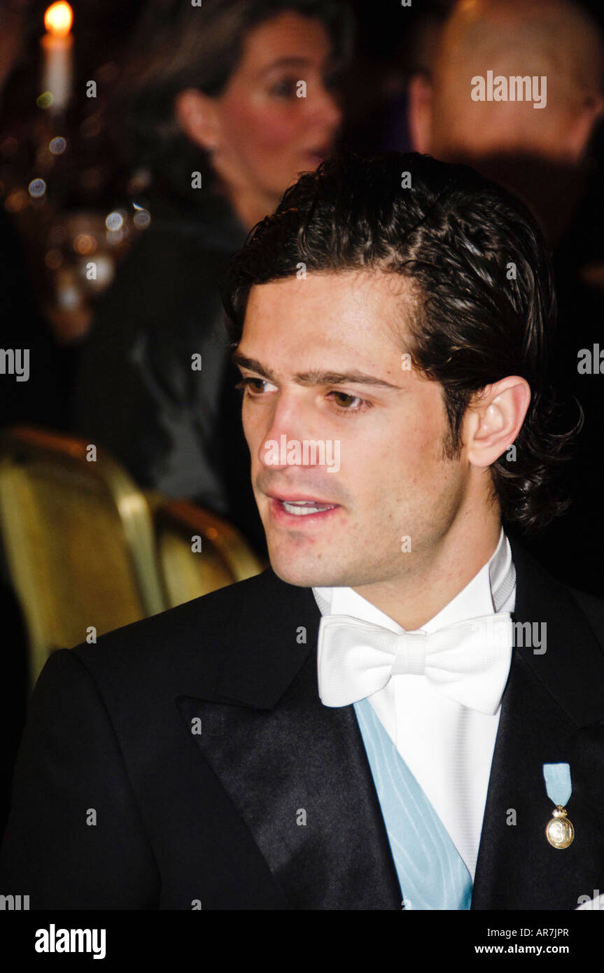 Swedish Prince Carl Philip at the gala dinner honoring the Nobel Prize Laureates in the Blue Hall in Stockholm City Hall Stock Photo