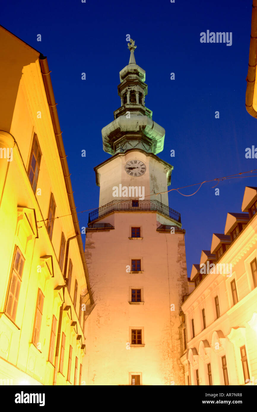 St Michael's Tower in Bratislava Slovakia at dusk. Stock Photo