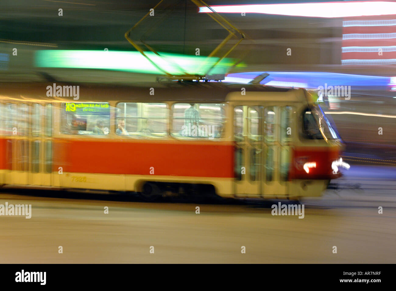 Tram in the streets of Bratislava in Slovakia. Stock Photo