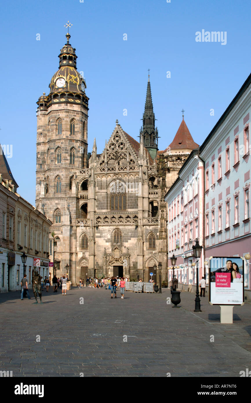 Church and small street in the historic town of Kosice in eastern Slovakia. Stock Photo