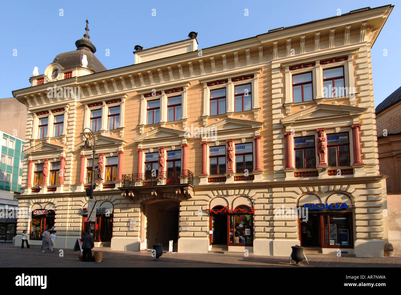 Scenic building facade in the historic town of Kosice in eastern Slovakia. Stock Photo