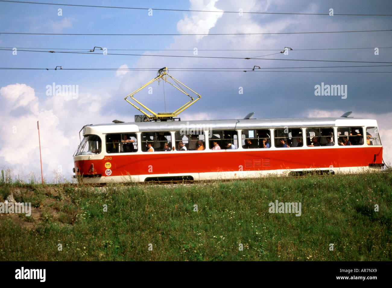 A tram on the outskirts of Kosice in eastern Slovakia. Stock Photo