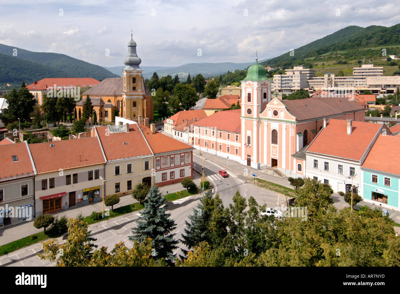 View over the town of Roznava in eastern Slovakia. Stock Photo