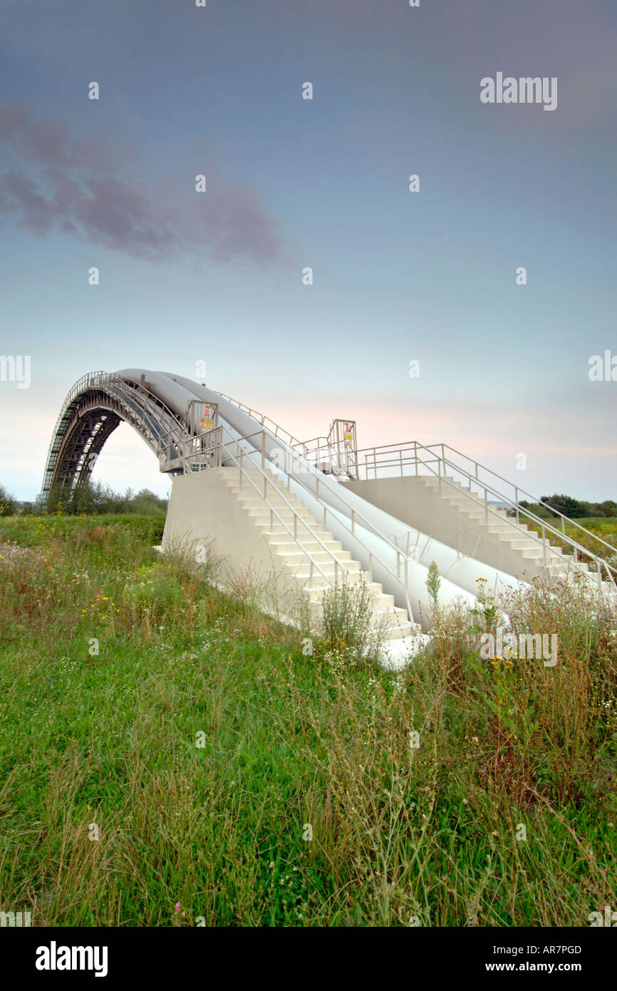Gas pipeline spanning a river in eastern Slovakia. Stock Photo