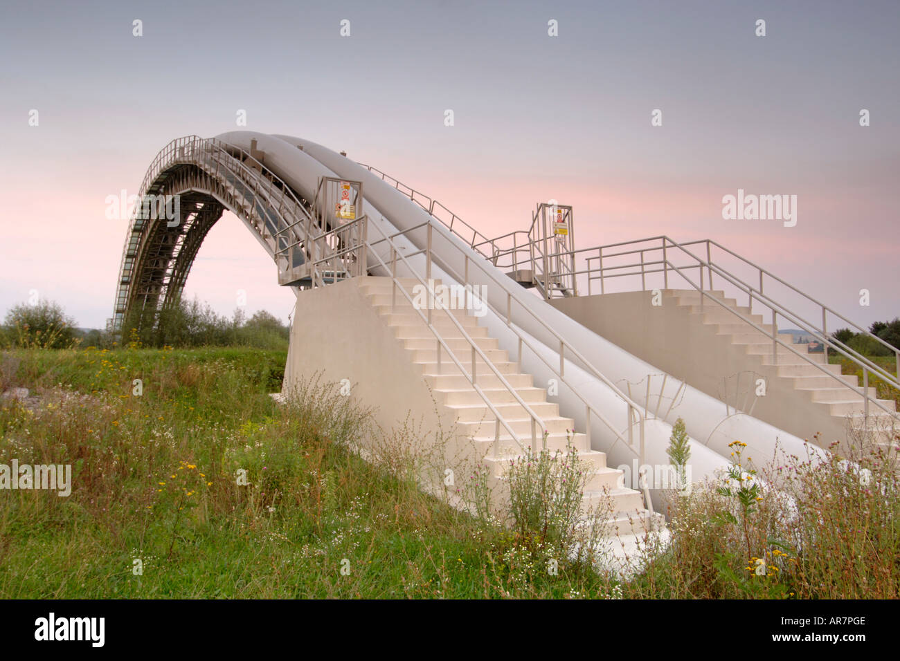 Gas pipeline spanning a river in eastern Slovakia. Stock Photo