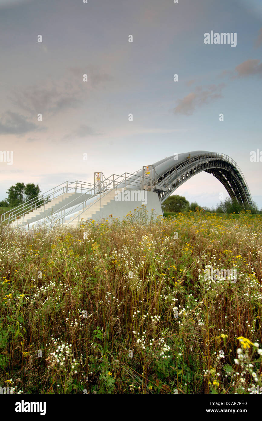 Gas pipeline spanning a river in eastern Slovakia. Stock Photo