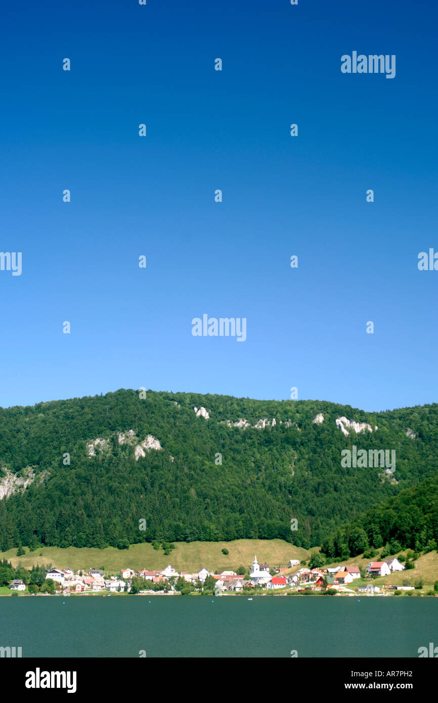 The village and lake of Dedinky in eastern Slovakia. Stock Photo