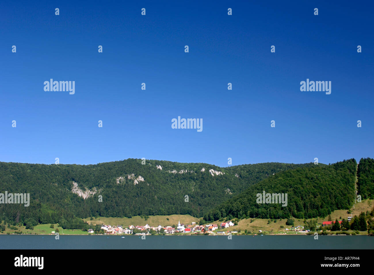 The village and lake of Dedinky in eastern Slovakia. Stock Photo