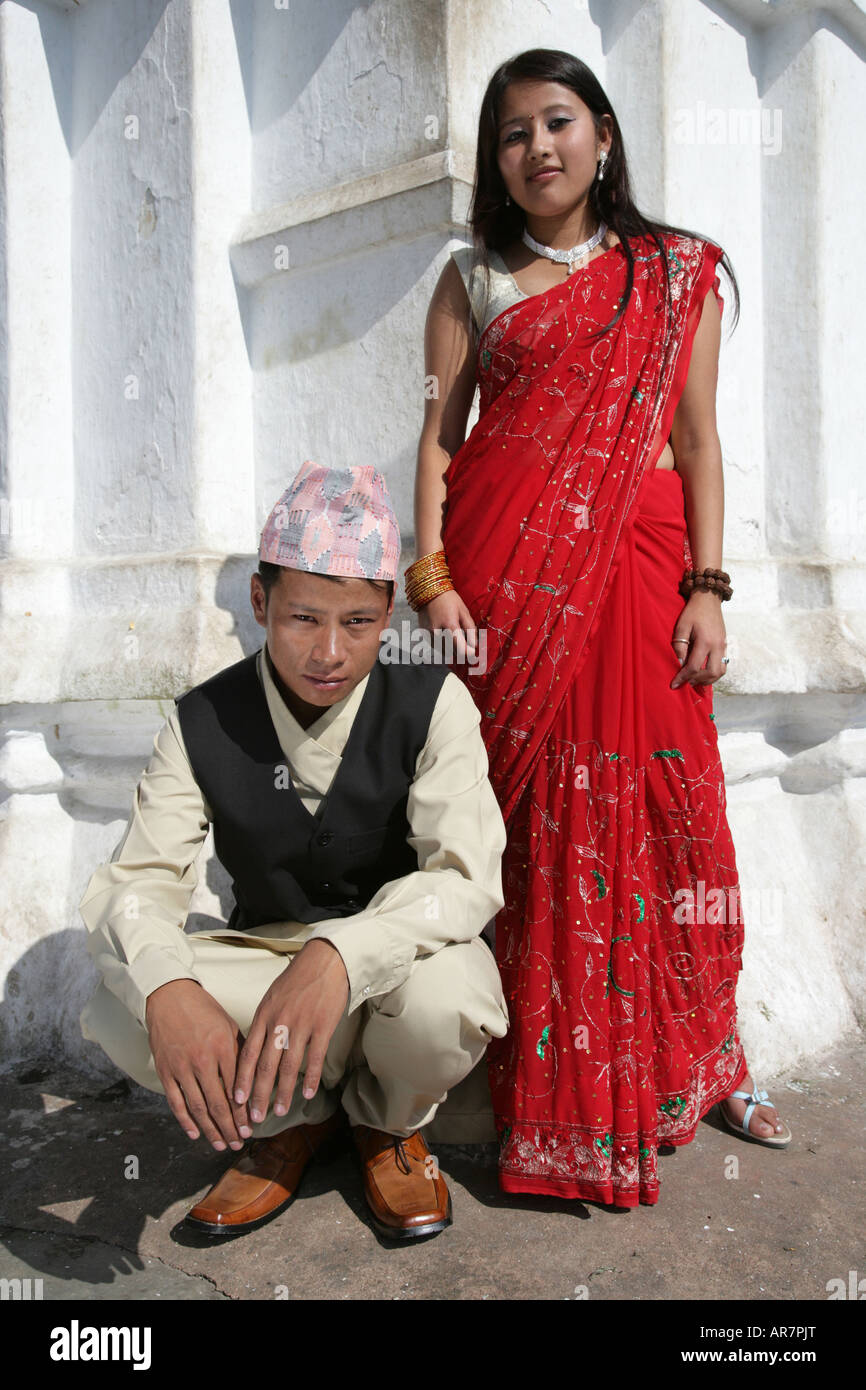 Models wearing traditional Nepalese costume Stock Photo - Alamy