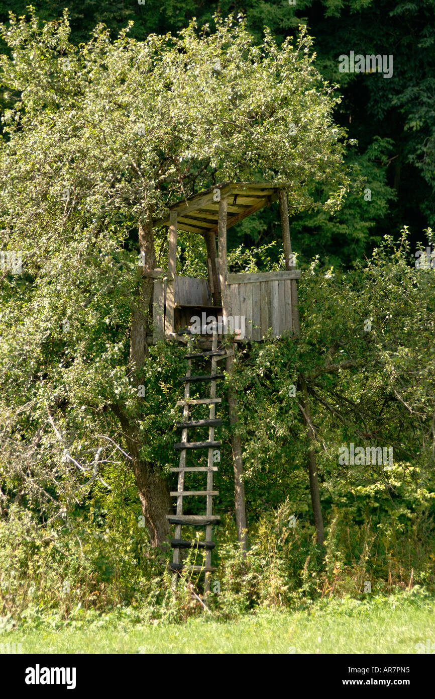 Hunter's elevated hide in eastern Slovakia. Stock Photo