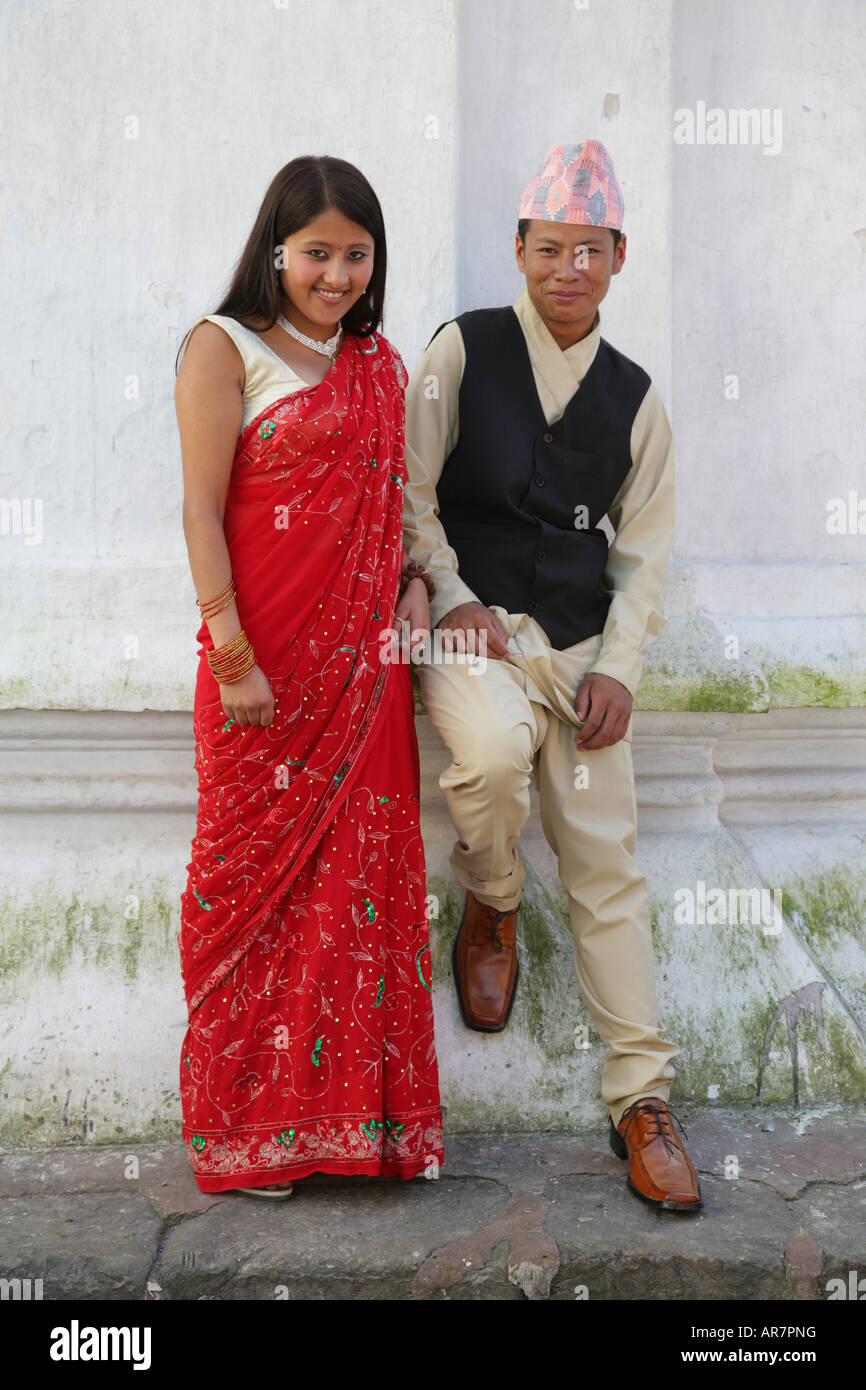 "Models wearing traditional Nepalese costume Stock Photo Alamy