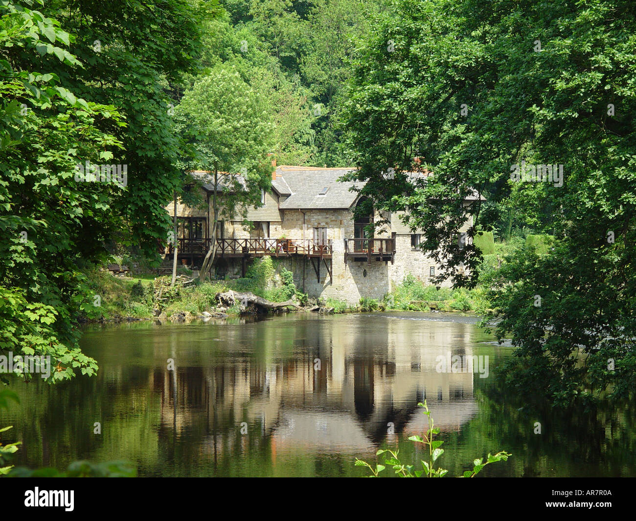 Millhouse on the river Dee near Langollen North Wales Stock Photo