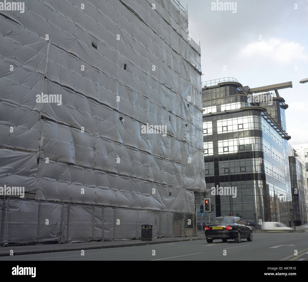 Plastic wrap construction on Ancoats building Manchester Stock Photo