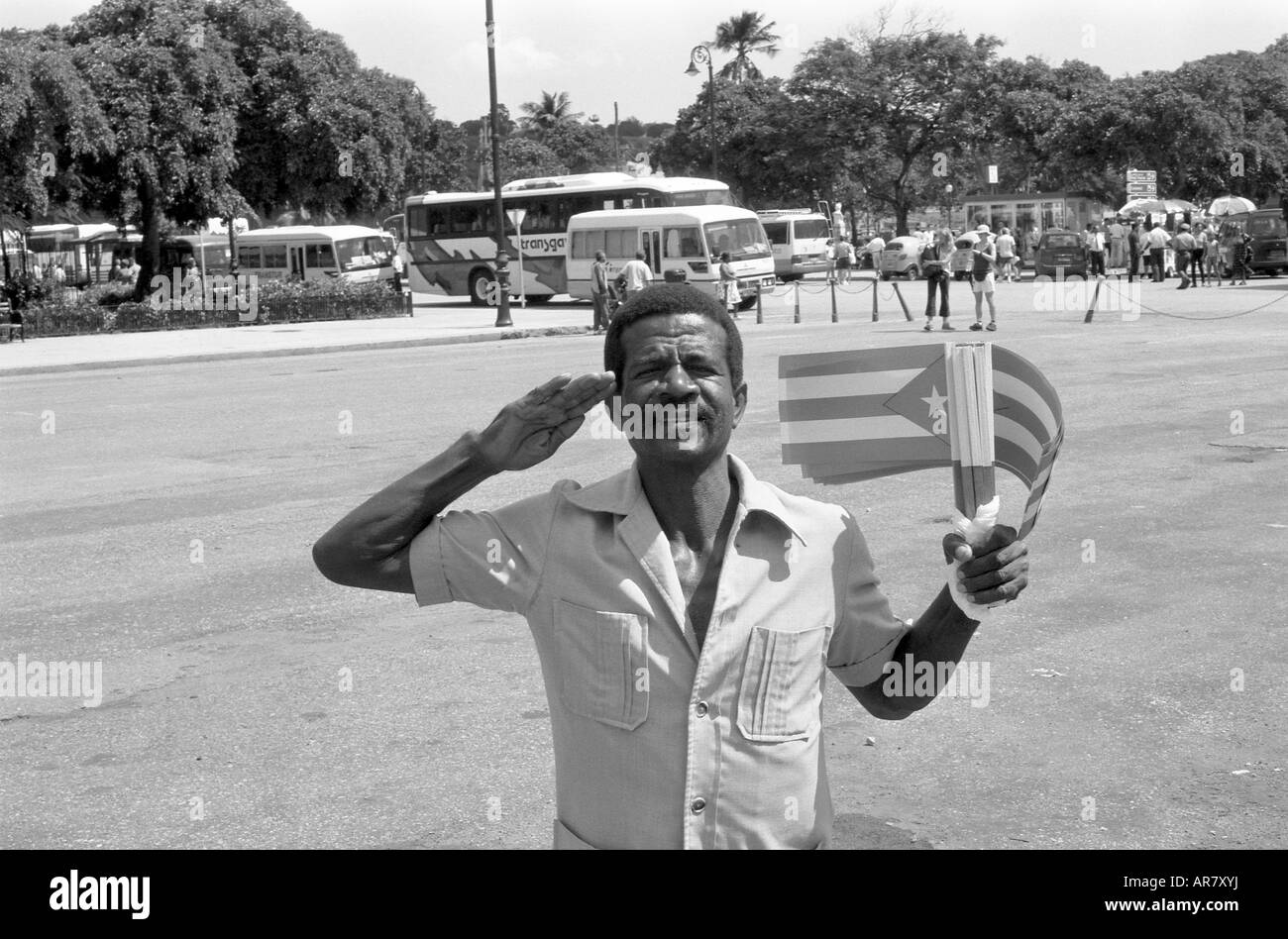Cuba, La Habana, man with flag Stock Photo