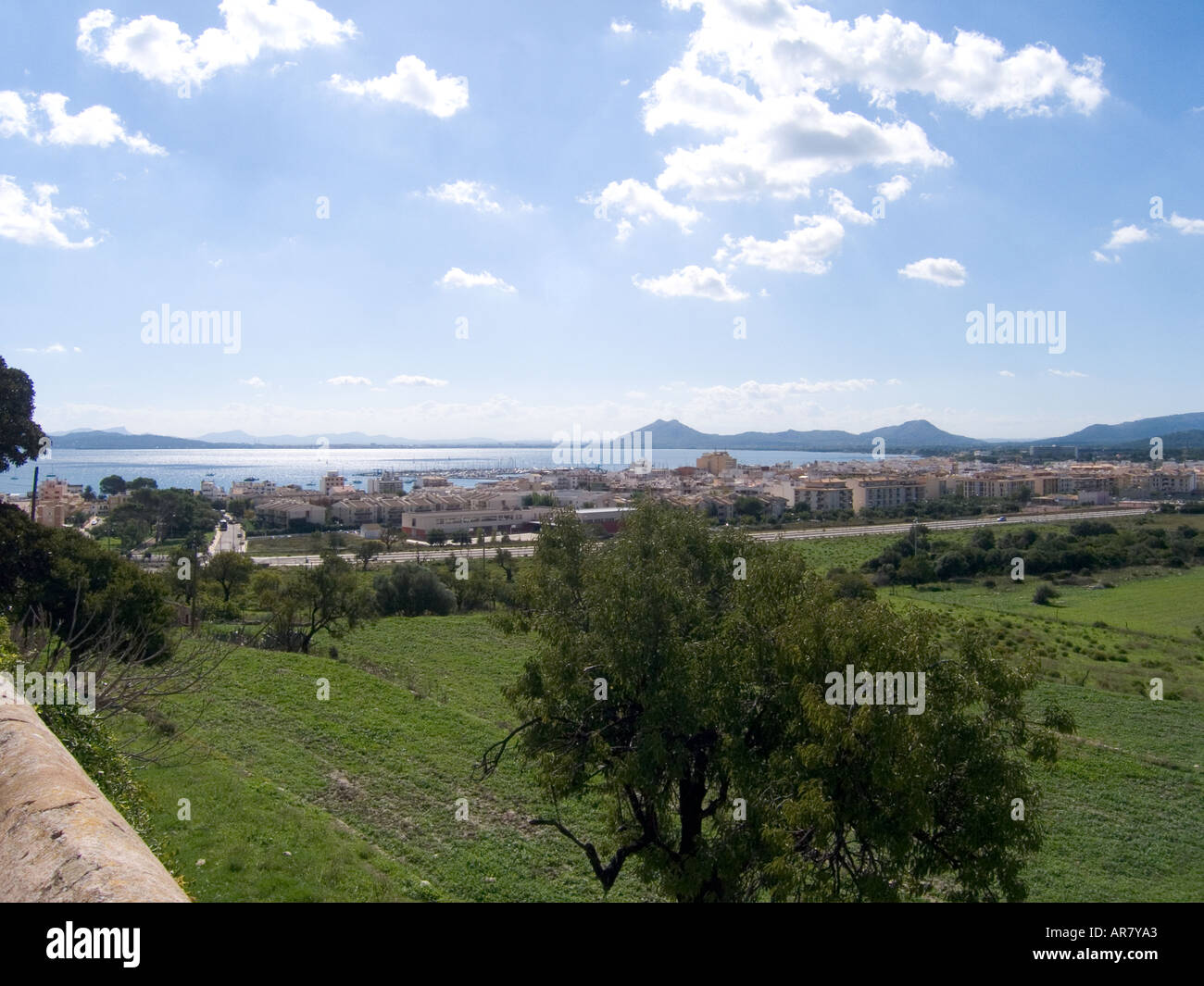 Port de Pollenca and Badai de Pollenca from the Boquer Farmhouse above the town Stock Photo