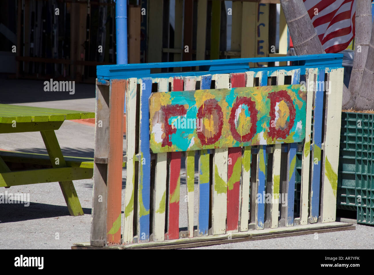Food sign in Matlacha Florida on the southwestern Gulf Coast of Florida Stock Photo